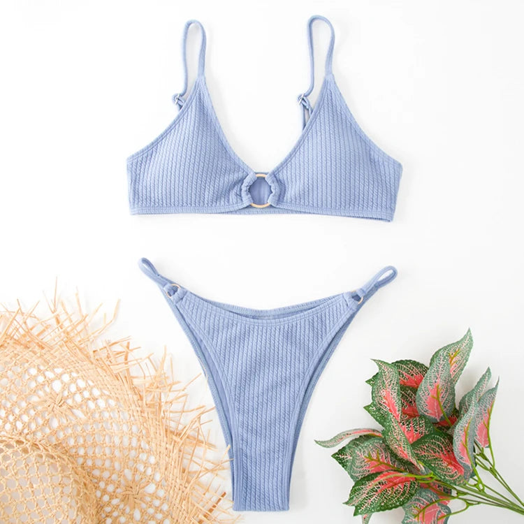 Simple Style Padded Bra Thong Swimsuit – 2025 Summer Collection