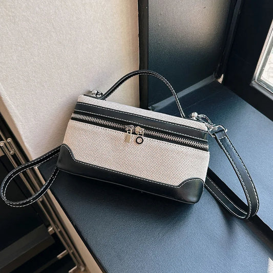 2025 Vintage Box Shoulder Bag - Women's Canvas Color Block Messenger Purse Structured Crossbody