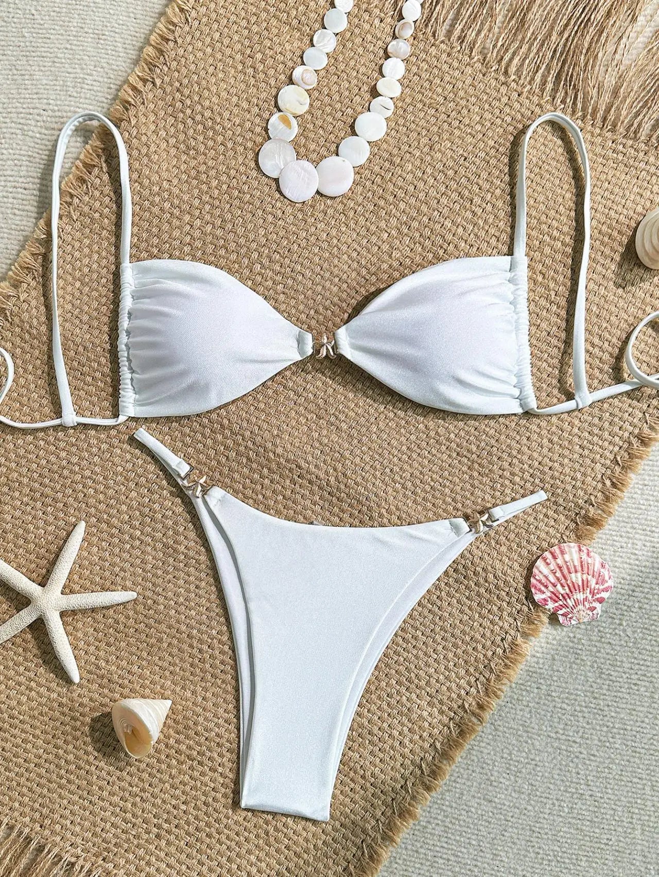 riangle Bikini Set – Solid Color Micro Thong Swimsuit for Women