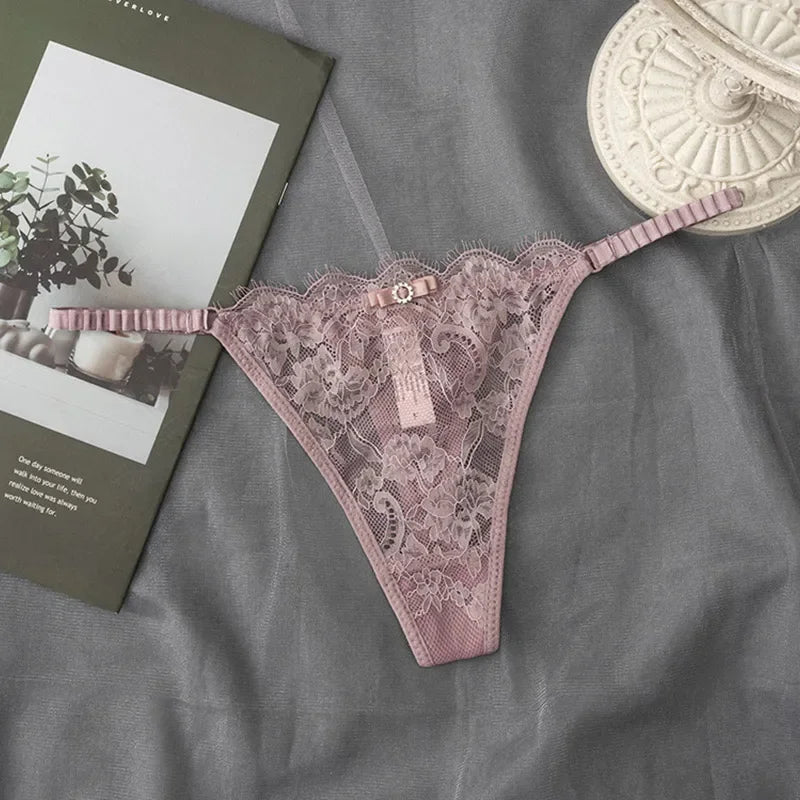Lace G-String Thong Panties for Women – Low Waist Lace Underwear with Thin Belt