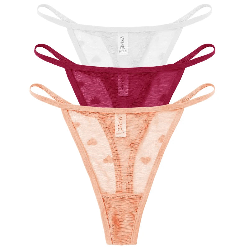 3PCS Lace Sheer Thong Panties - Sexy Low Waist Seamless Lingerie Set