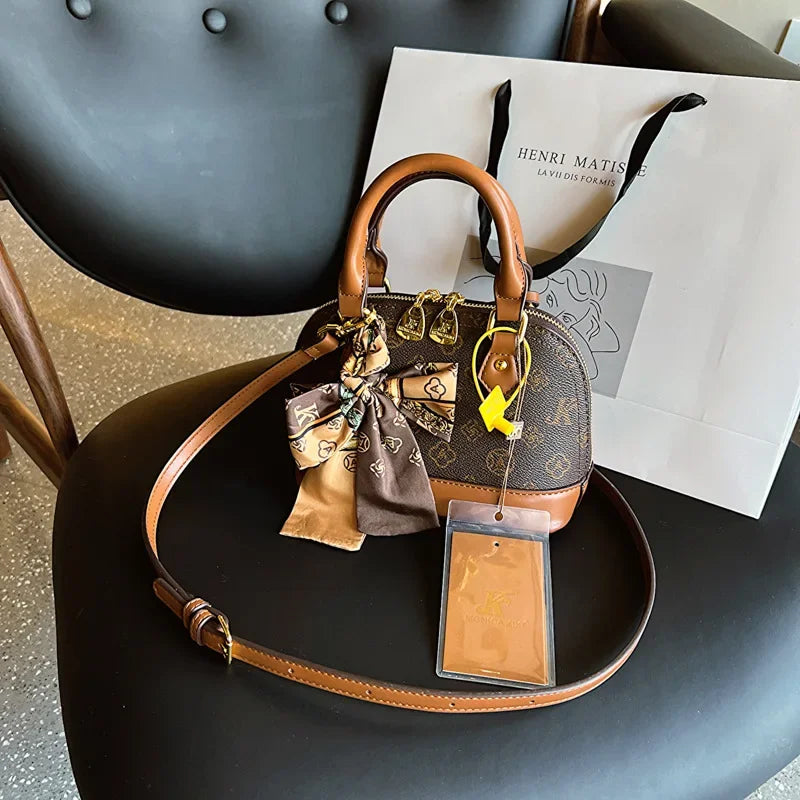 2025 Designer Shell Monogram Handbag – Women’s PU Leather Shoulder & Crossbody Bag