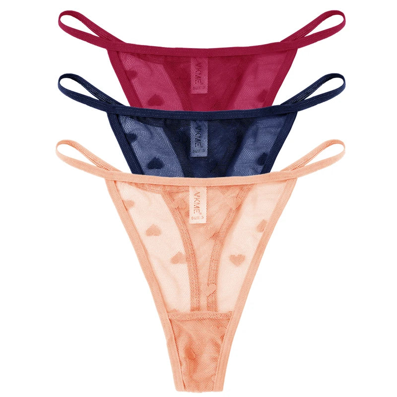 3PCS Lace Sheer Thong Panties - Sexy Low Waist Seamless Lingerie Set