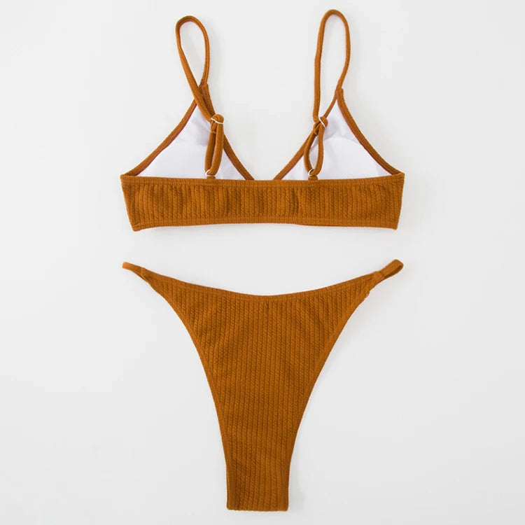 Simple Style Padded Bra Thong Swimsuit – 2025 Summer Collection