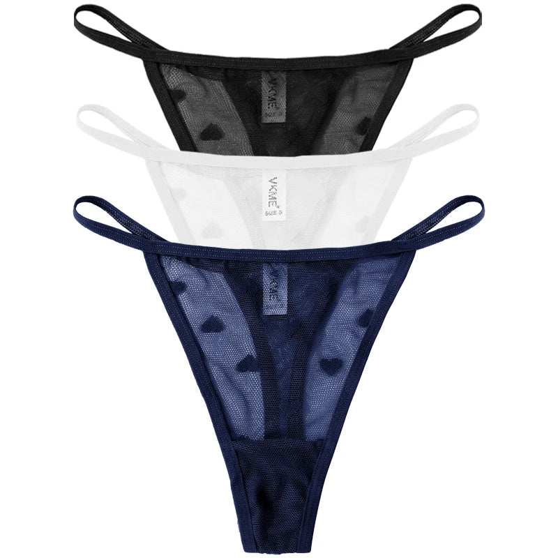 3PCS Lace Sheer Thong Panties - Sexy Low Waist Seamless Lingerie Set