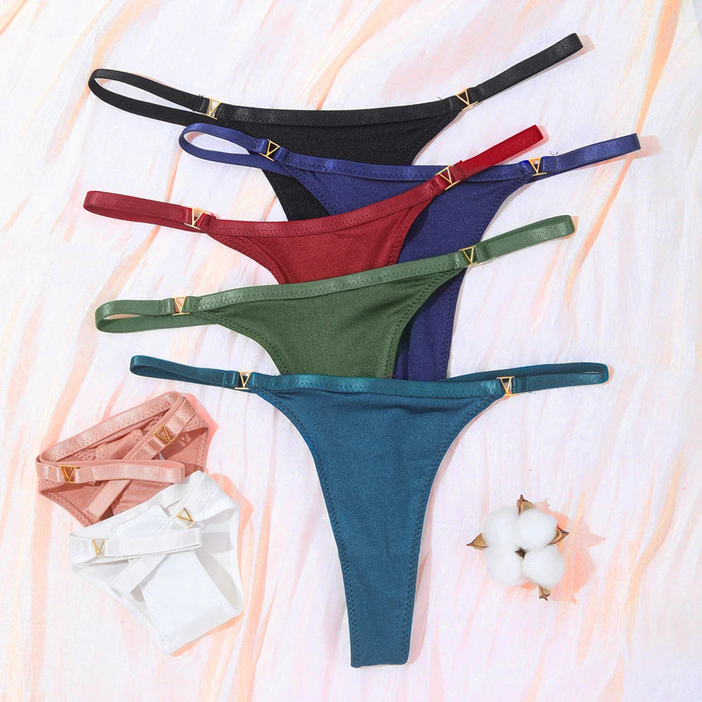 Low Waist G-String Thong – Women's Sequin Decor Cotton Blend Panties Underwear