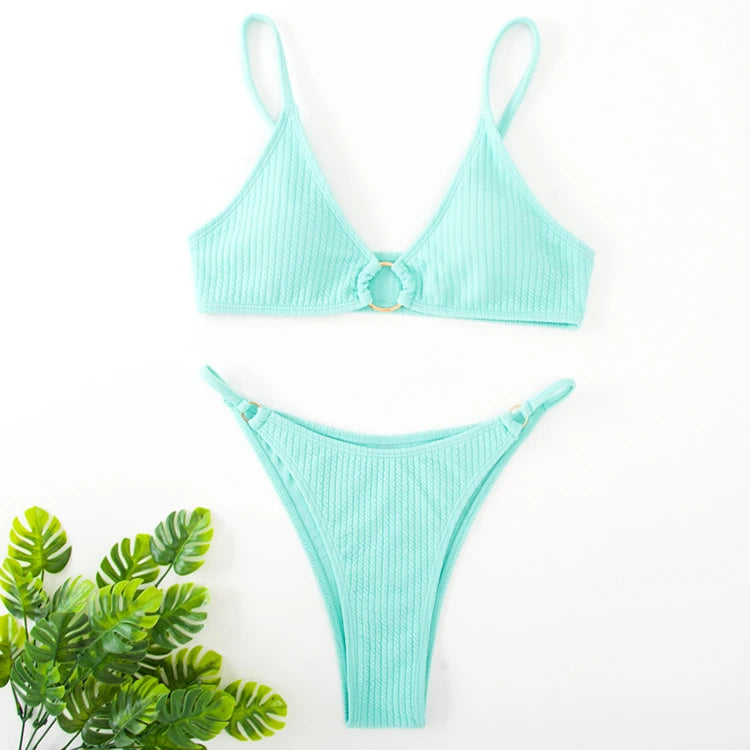 Simple Style Padded Bra Thong Swimsuit – 2025 Summer Collection