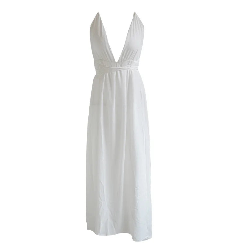 Sexy Women Boho Maxi Club Red Dress – Elegant Deep V-Neck Bandage Infinity Gown