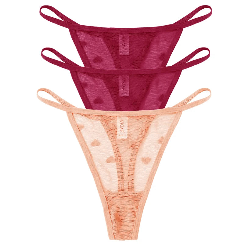 3PCS Lace Sheer Thong Panties - Sexy Low Waist Seamless Lingerie Set