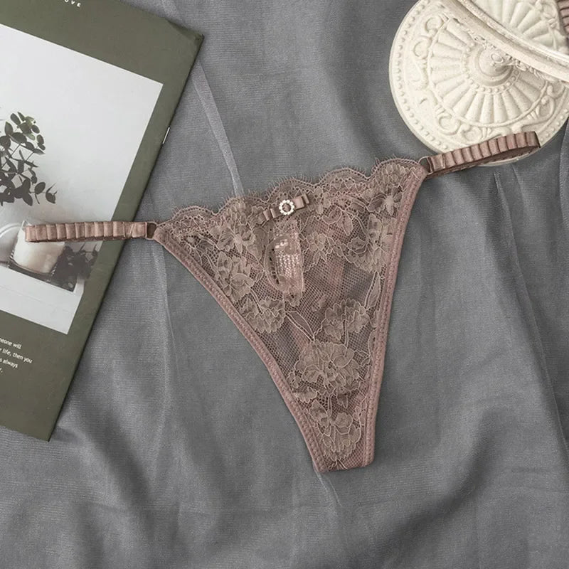 Lace G-String Thong Panties for Women – Low Waist Lace Underwear with Thin Belt