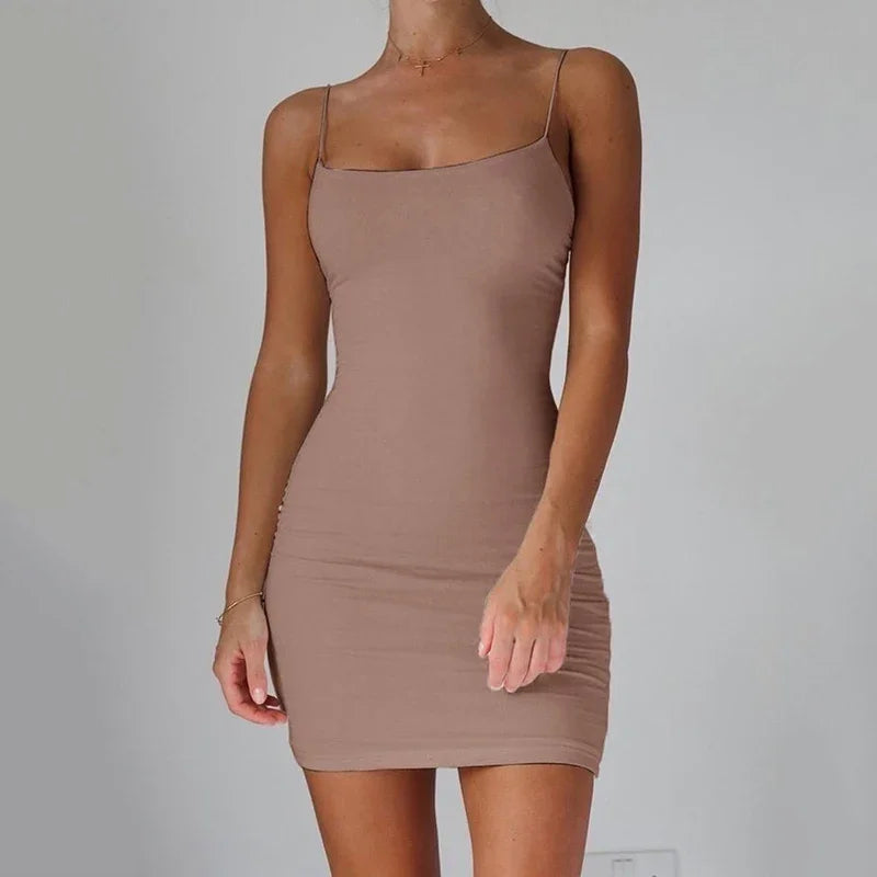 Spaghetti Strap Bodycon Mini Dress – Sexy Summer Club Dress 2025