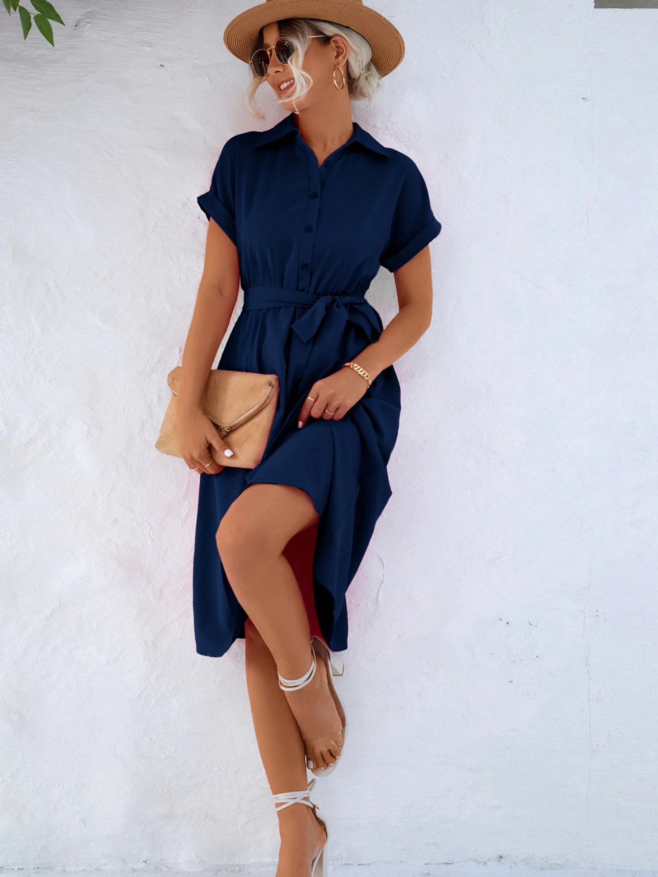 Summer Waist-Tie Long Shirt Dress – Elegant Streetwear for Women