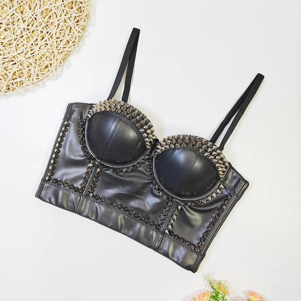 SXTHAENOO Women’s PU Leather Corset Bustier Crop Top – Gothic, Clubwear, Push-Up