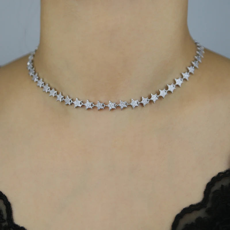 Luxury Tennis Chain Necklace for Women – CZ Star Pendant 2025