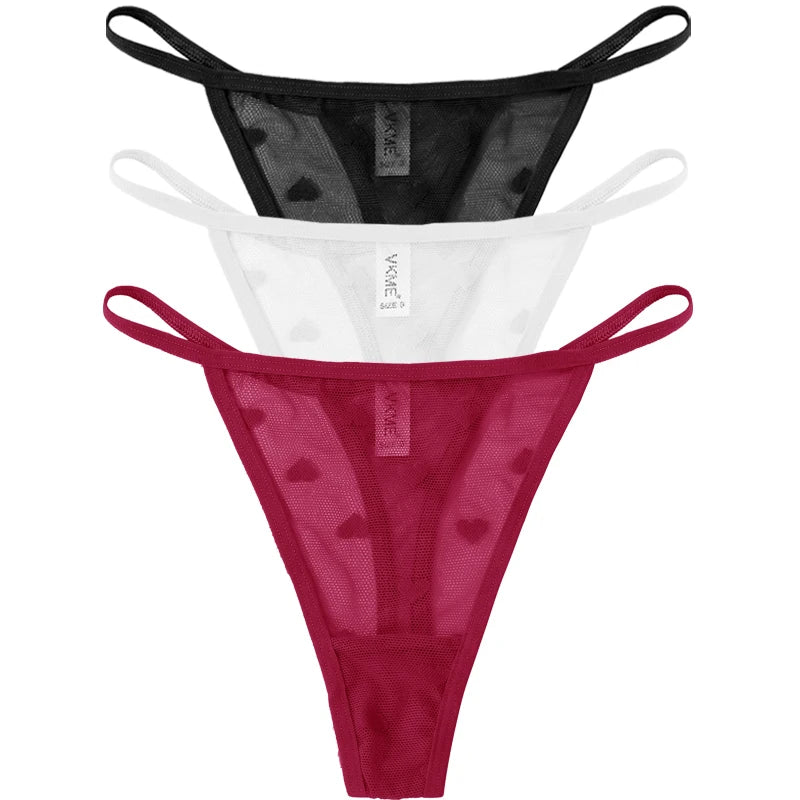 3PCS Lace Sheer Thong Panties - Sexy Low Waist Seamless Lingerie Set