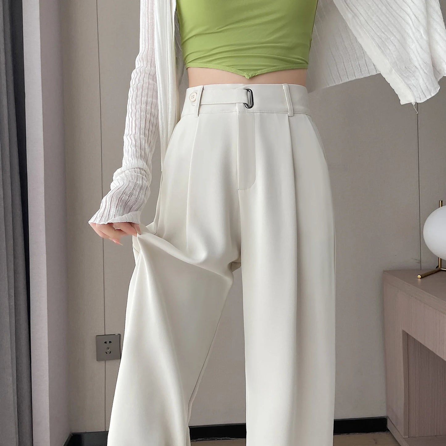 Women’s Summer Wide Leg Pants – Elegant Office Lady Full-Length Trousers