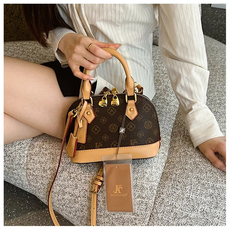 2025 Designer Shell Monogram Handbag – Women’s PU Leather Shoulder & Crossbody Bag