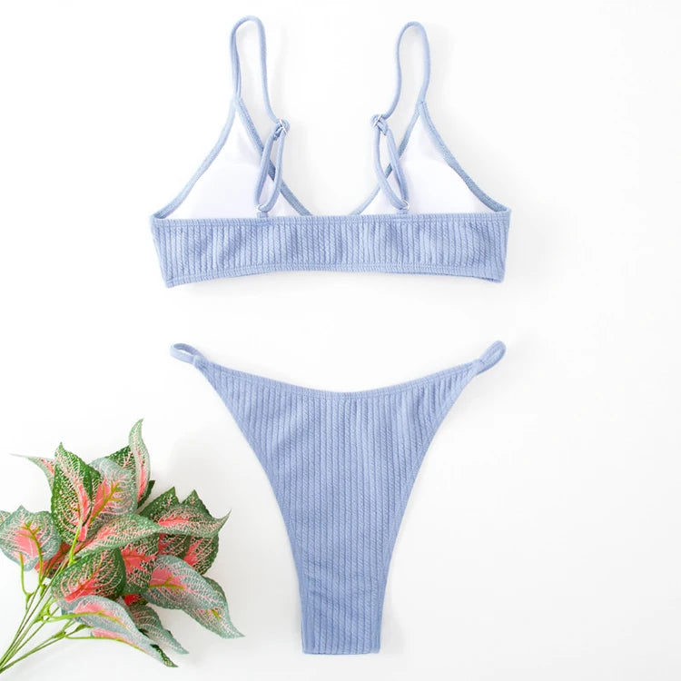 Simple Style Padded Bra Thong Swimsuit – 2025 Summer Collection