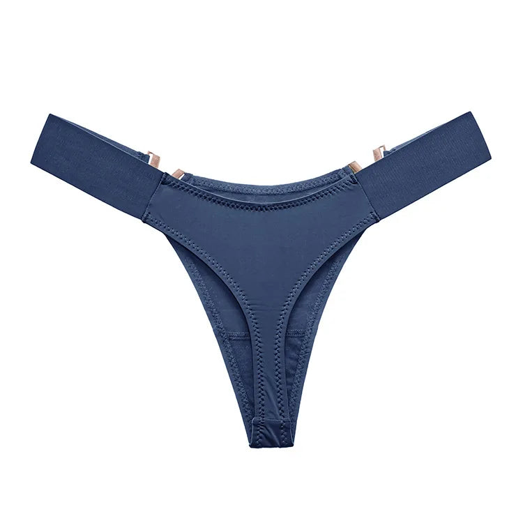 V-Shaped Low Waist Thong Panties for Women – Sporty Seamless Hip-Lift Underwear with Metal Accent