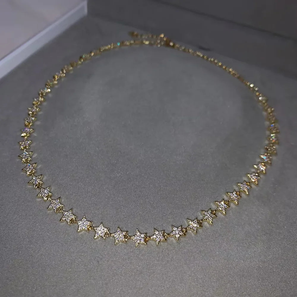 Luxury Tennis Chain Necklace for Women – CZ Star Pendant 2025