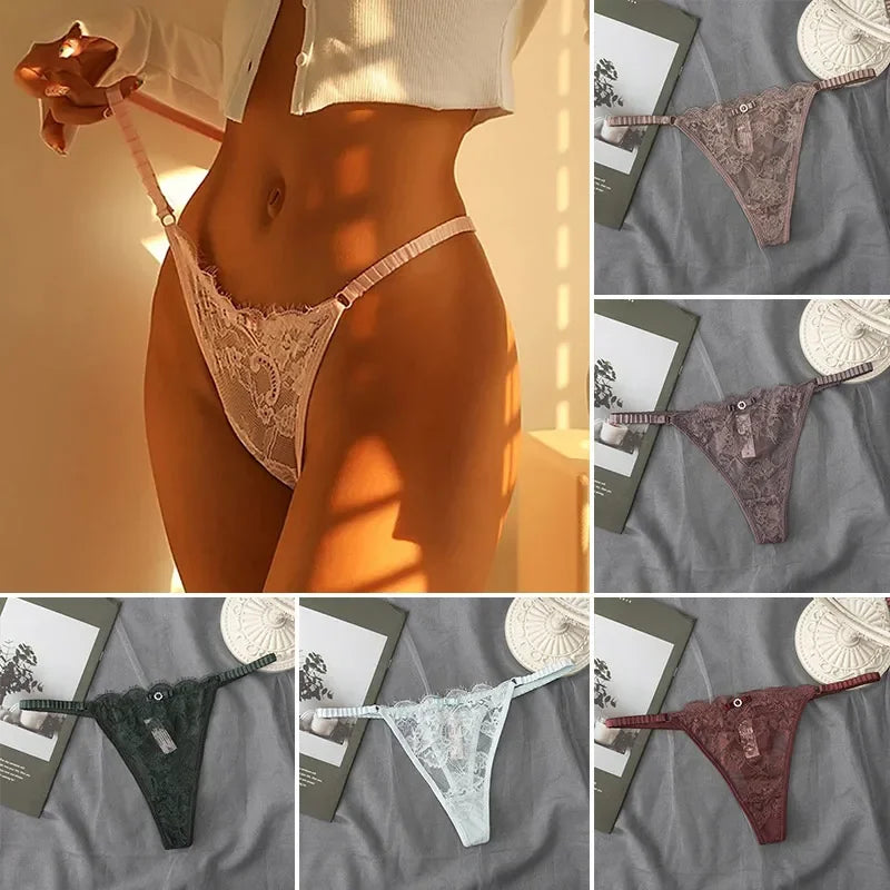 Lace G-String Thong Panties for Women – Low Waist Lace Underwear with Thin Belt