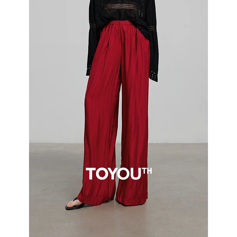 TOYOUTH Women’s Casual Summer Pants – Loose Fit Full-Length Trousers with Elastic Waistband