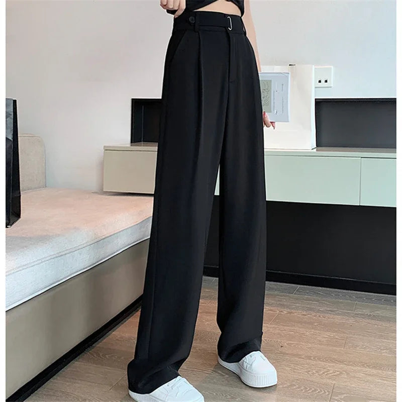 Women’s Summer Wide Leg Pants – Elegant Office Lady Full-Length Trousers