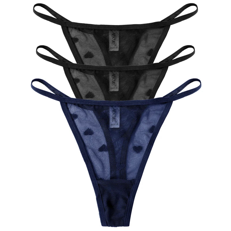 3PCS Lace Sheer Thong Panties - Sexy Low Waist Seamless Lingerie Set