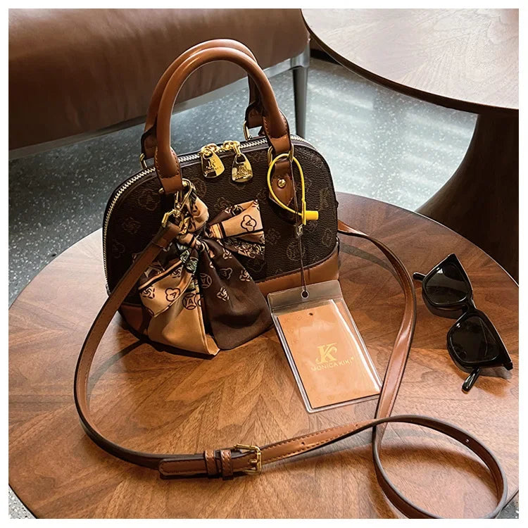 2025 Designer Shell Monogram Handbag – Women’s PU Leather Shoulder & Crossbody Bag