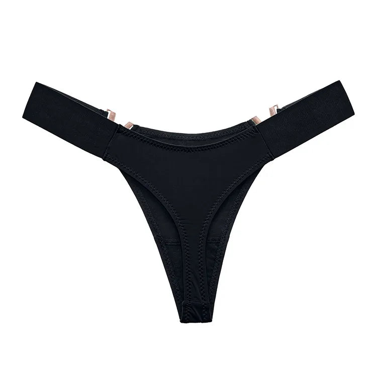 V-Shaped Low Waist Thong Panties for Women – Sporty Seamless Hip-Lift Underwear with Metal Accent