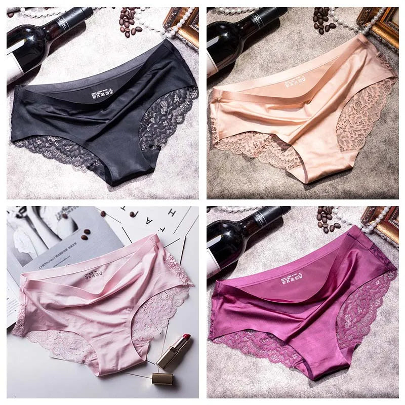 TEXIWAS 4-Pack Women’s Seamless Lace Panties – Cotton Crotch Briefs, Soft & Sexy Underwear Set