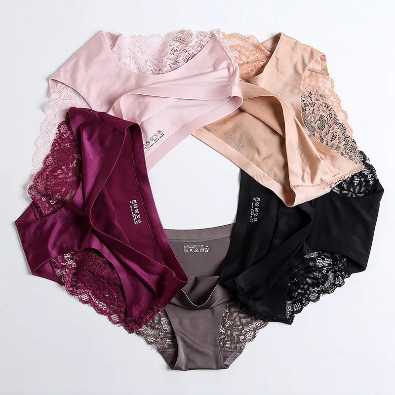 TEXIWAS 4-Pack Women’s Seamless Lace Panties – Cotton Crotch Briefs, Soft & Sexy Underwear Set