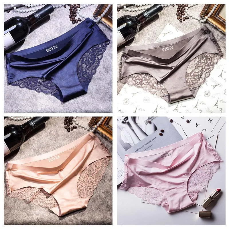 TEXIWAS 4-Pack Women’s Seamless Lace Panties – Cotton Crotch Briefs, Soft & Sexy Underwear Set