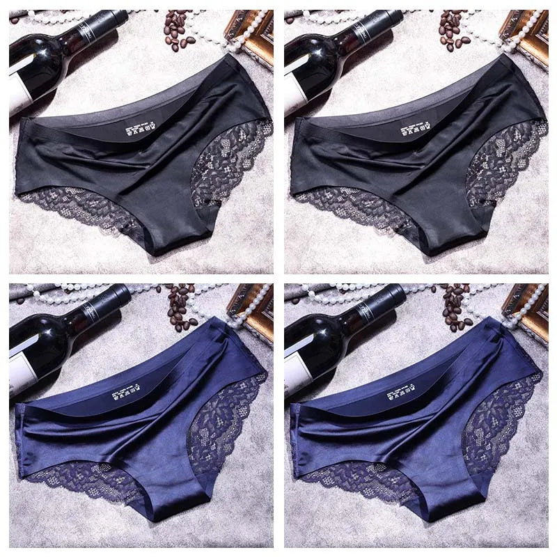 TEXIWAS 4-Pack Women’s Seamless Lace Panties – Cotton Crotch Briefs, Soft & Sexy Underwear Set