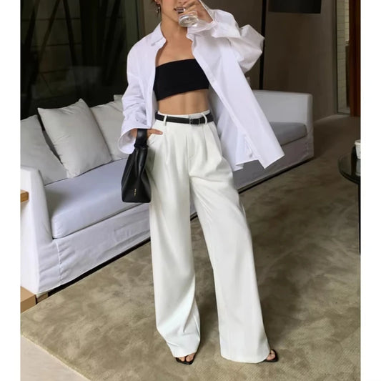 Multicolor High-Waisted Office Suit Pants for Women – Autumn 2025 Wide-Leg Trousers