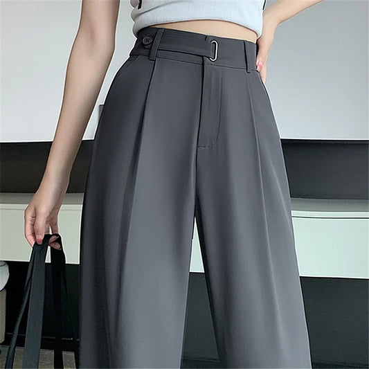 Women’s Summer Wide Leg Pants – Elegant Office Lady Full-Length Trousers