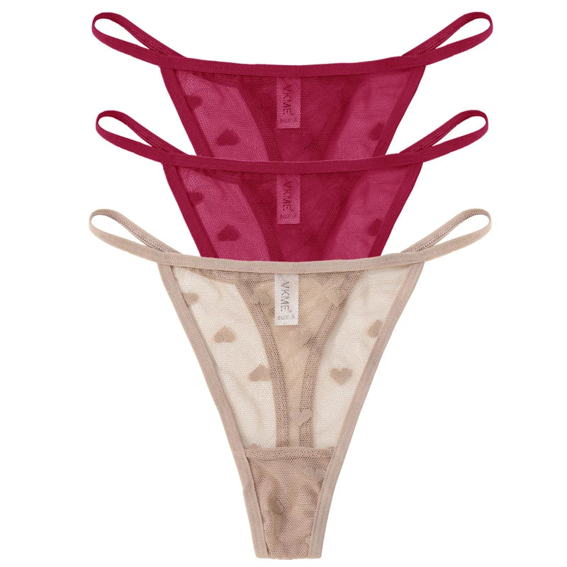 3PCS Lace Sheer Thong Panties - Sexy Low Waist Seamless Lingerie Set