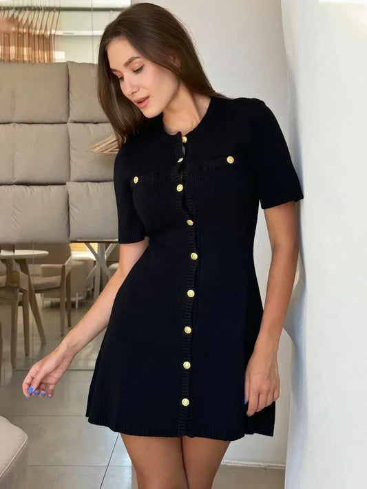 Knit Ribbed Mini Sweater Dress – Short Sleeve, Slim Fit, High Waist | Trendix by Tornova