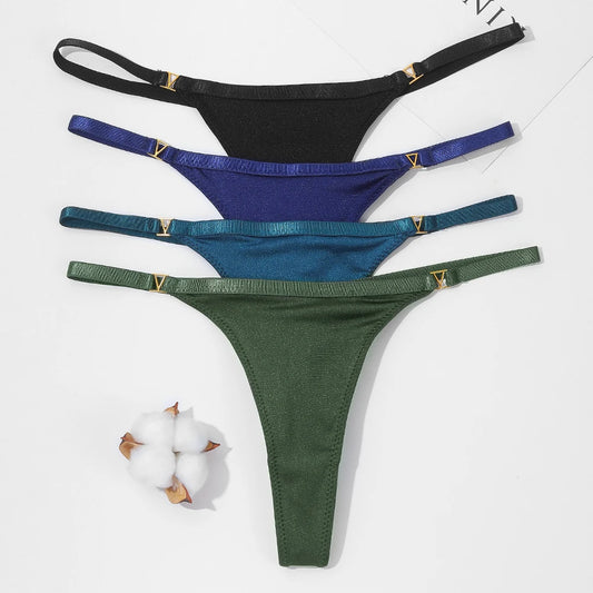 Low Waist G-String Thong – Women's Sequin Decor Cotton Blend Panties Underwear