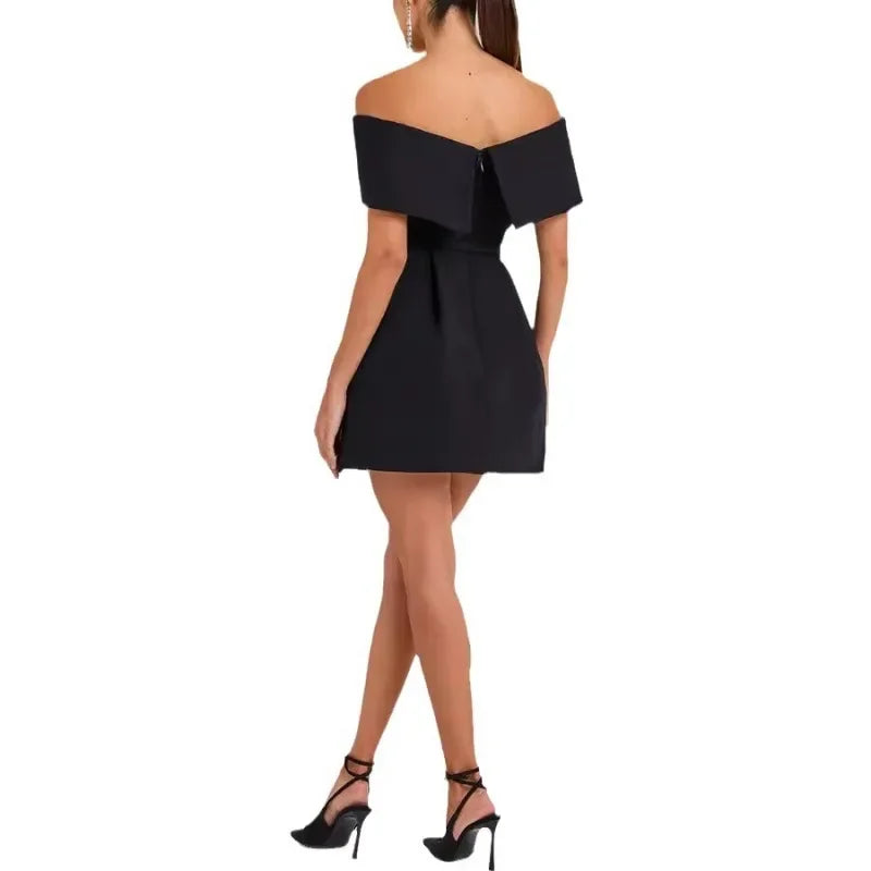 Elegant Off-Shoulder Slash Neck Mini Dress – Summer Party & Cocktail Wear