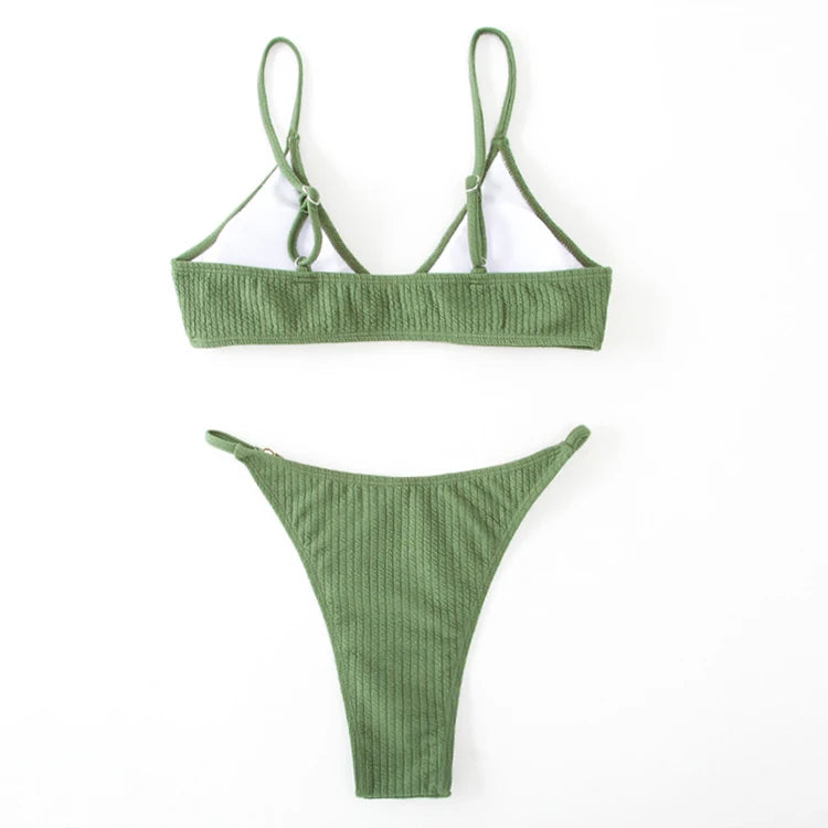 Simple Style Padded Bra Thong Swimsuit – 2025 Summer Collection