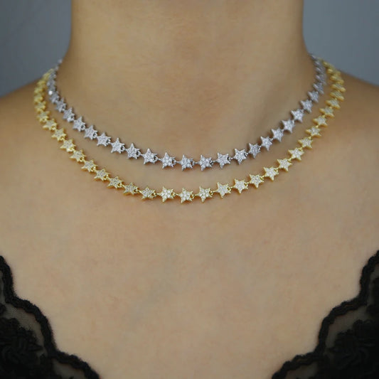 Luxury Tennis Chain Necklace for Women – CZ Star Pendant 2025