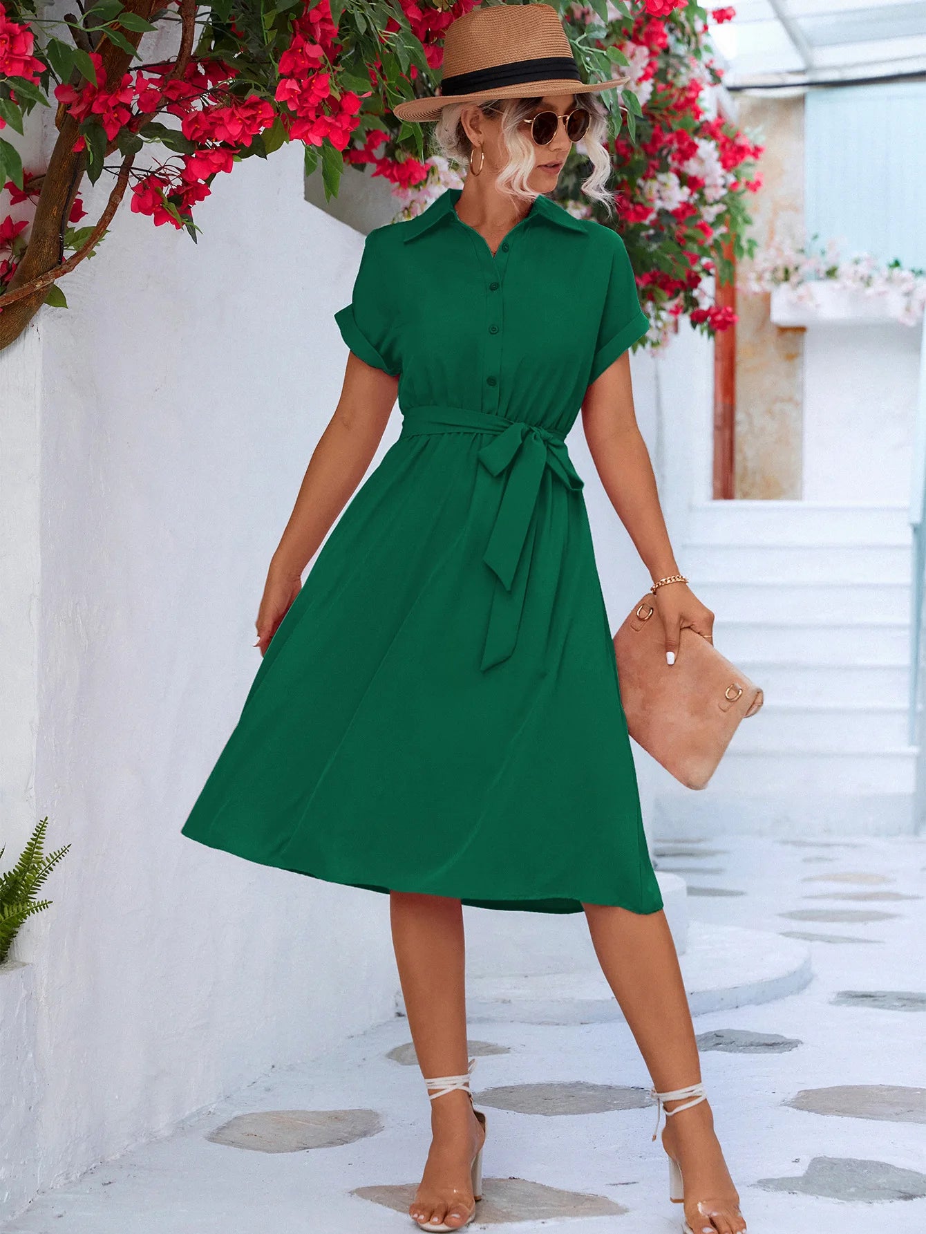 Summer Waist-Tie Long Shirt Dress – Elegant Streetwear for Women