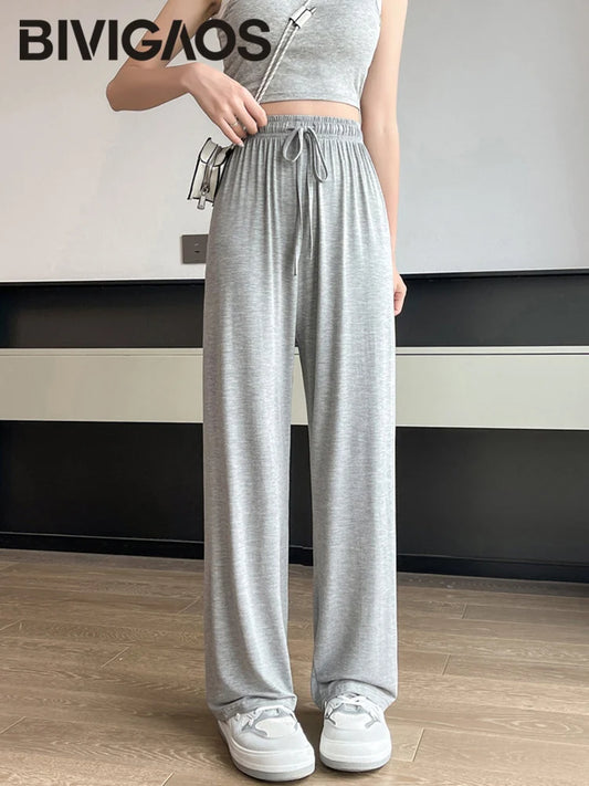 BIVIGAOS Women’s Modal Wide Leg Pants – Lightweight, Elastic Waist, Summer Casual Trousers