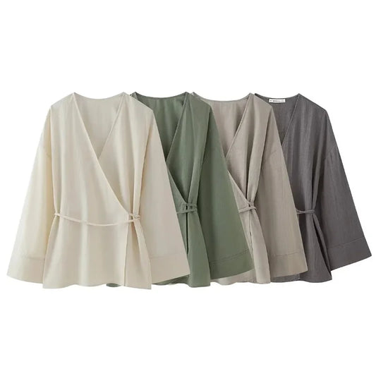 MUJER Kimono Style Summer Blouse – Vintage Y2K Long Sleeve Women’s Top