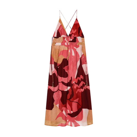 ZARF Women's Printed V-neck Sleeveless Sexy Backless Vacation Beach Dress Spring/Summer