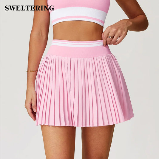 Color Block Pleated High-Waisted Skirt for Women – A-Line Sports Skirt for Fitness, Running & Casual Style