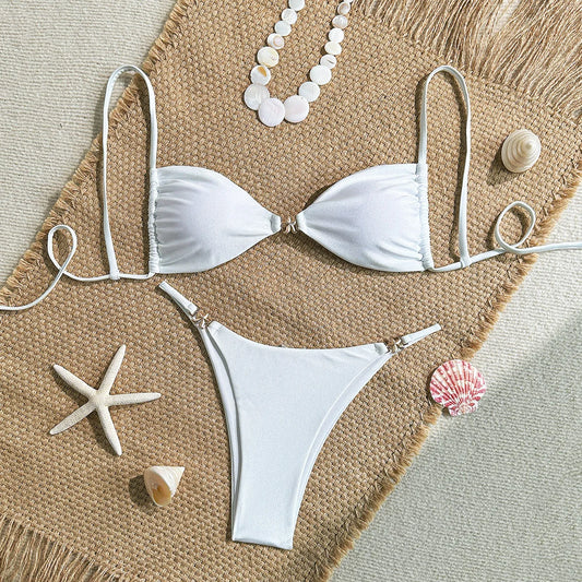 riangle Bikini Set – Solid Color Micro Thong Swimsuit for Women