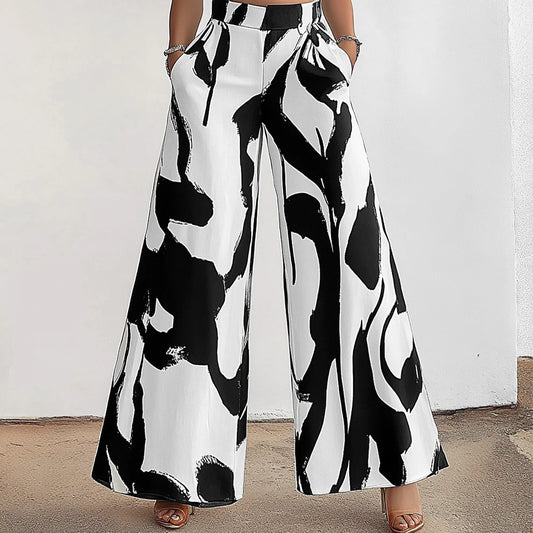 Mia Muse All-Season Graffiti Wide-Leg Pants – Natural Waist Streetwear for Women