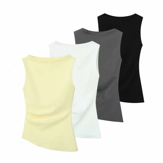 Minimalist Sleeveless Ribbed Knit Top – Slim Fit O-Neck Women’s Summer Shirt